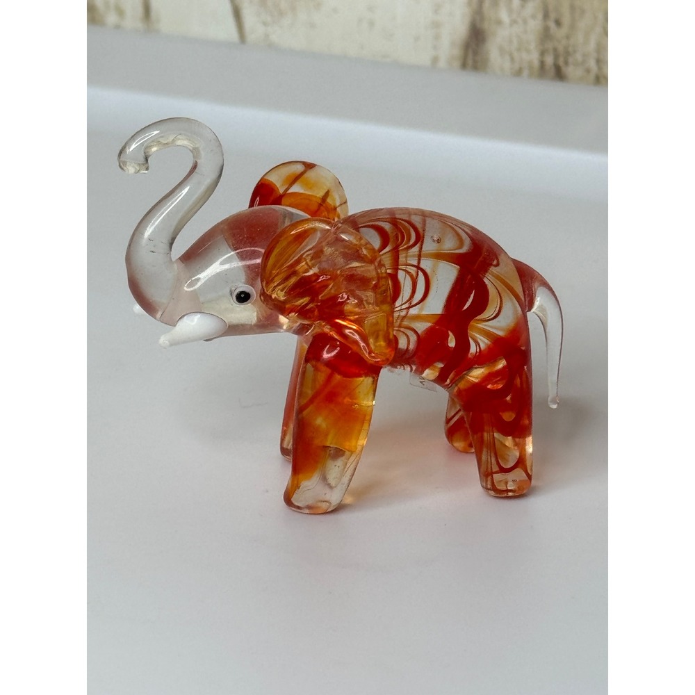 Lenox Glass Elephant Figurine Swirl Orange Red Clear Tail Collectible‎ Art